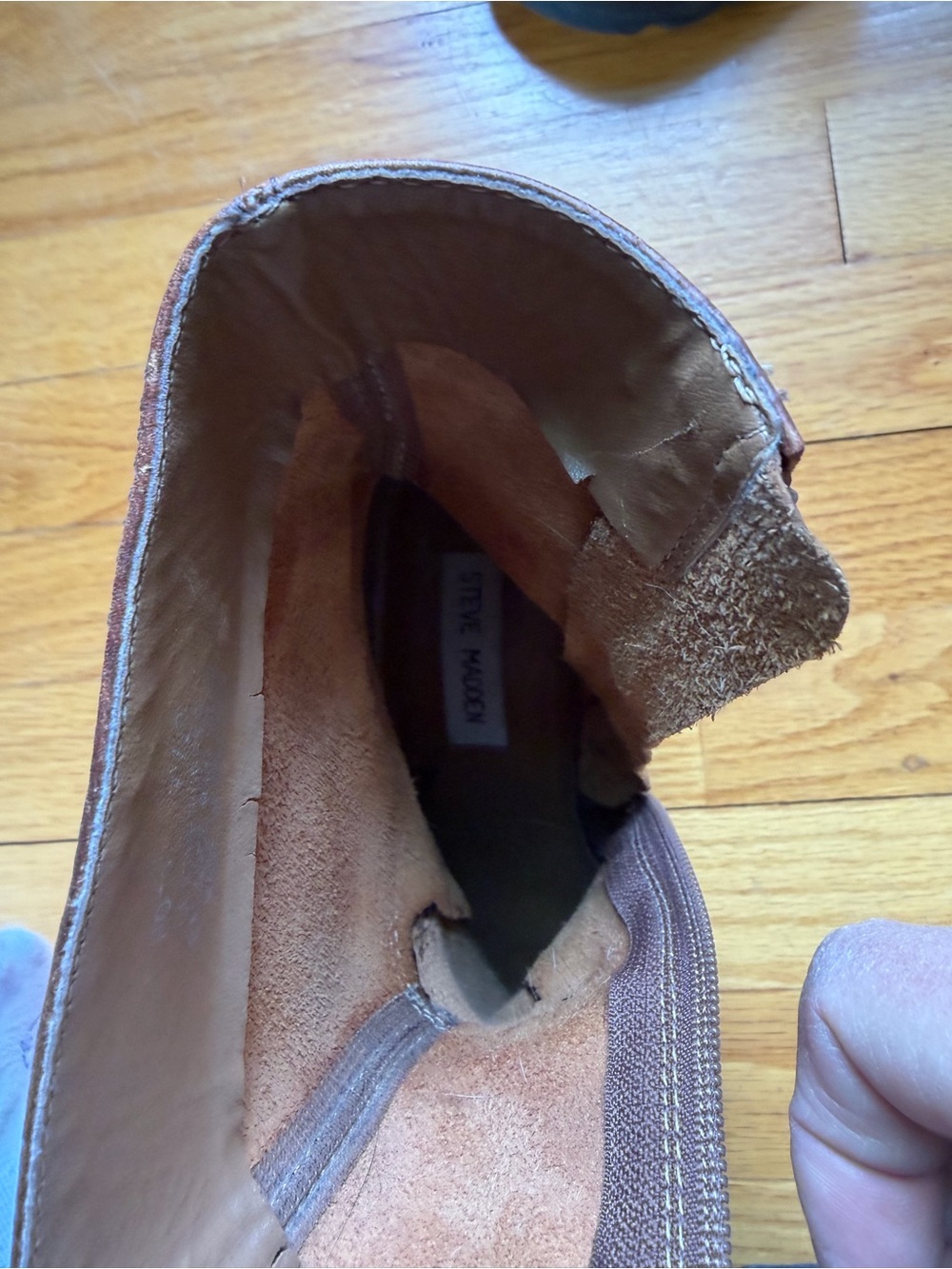 Steve Madden Brown Leather Chunky Heel Ankle Boots - Picture 2 of 5